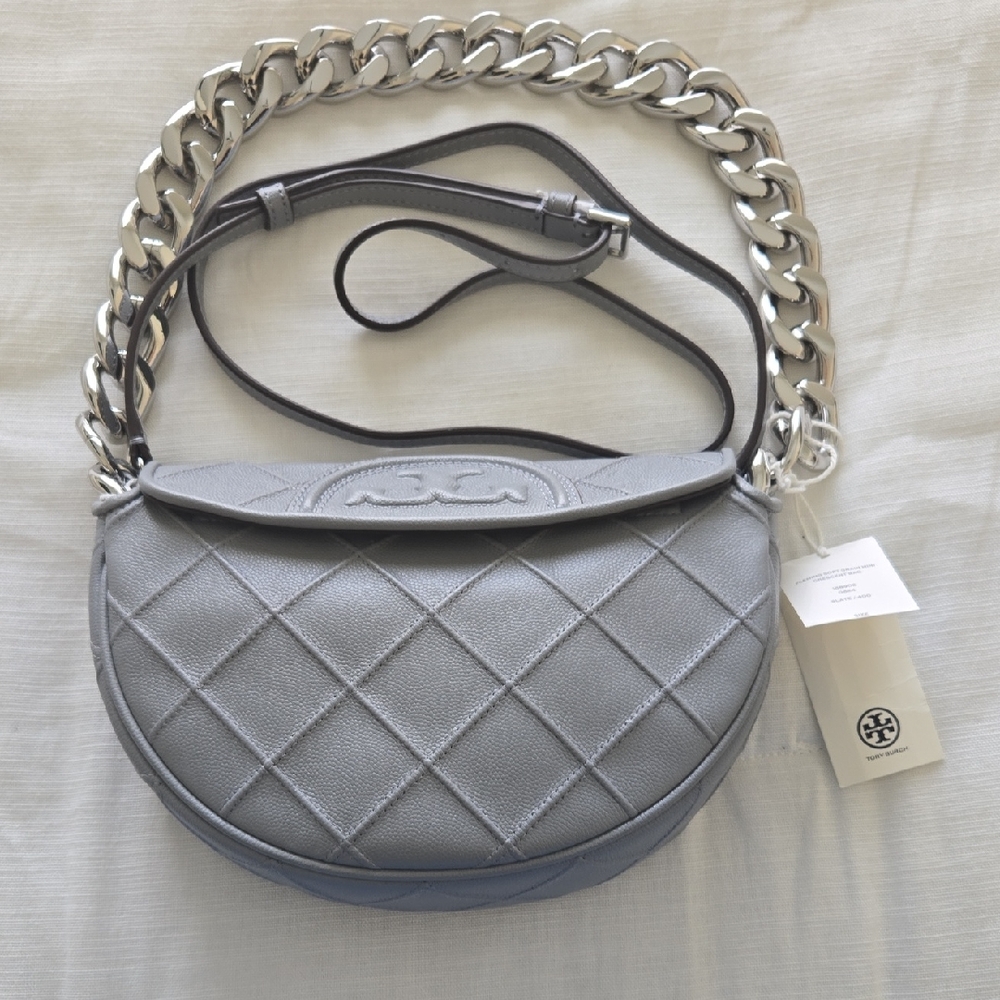 Tory Burch Silver Gray Crossbody/shoulder Bag